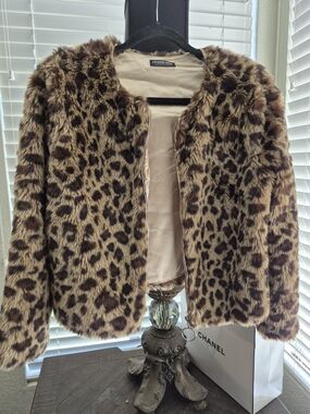 Fashion Nova Leopard Print Faux Fur Jacket in Brown